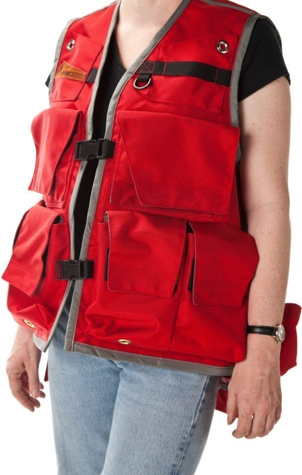 Image of A Woman's Klamath Extreme Cruiser Vest In Red With A Grey Binding